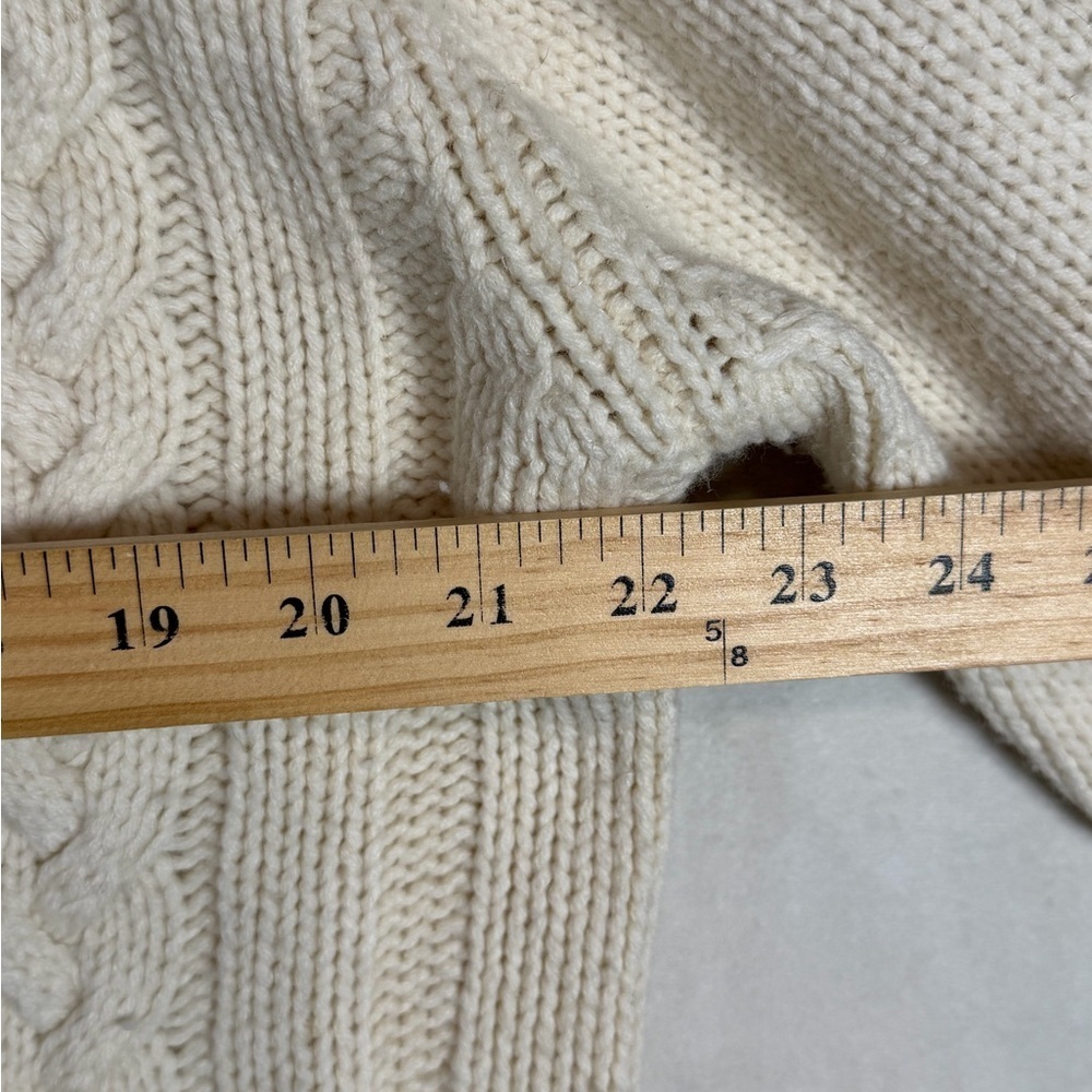 Polo Ralph Lauren Wool Linen Blend Ivory Cable Knit Sweater Brown Elbow Patches - Picture 7 of 8